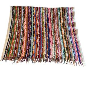 Vintage Colorful Rainbow Hand Knit Crochet Granny Afghan Throw Blanket 75”x 42”